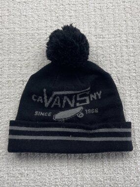 Y2K Vans Off The Wall Pom Pom Beanie hat Skater Snowboard Black / Gray Grunge